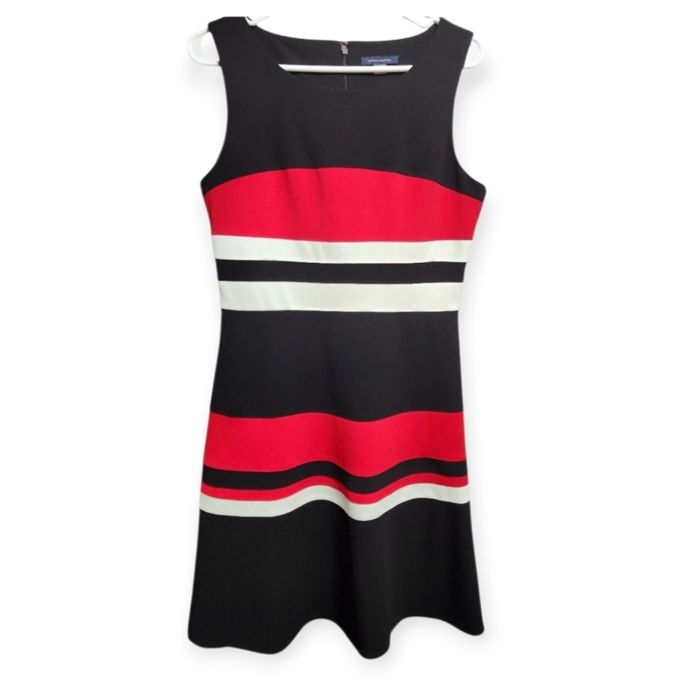 Tommy Hilfiger Size 10 Elegant Black and Red Striped Dress
